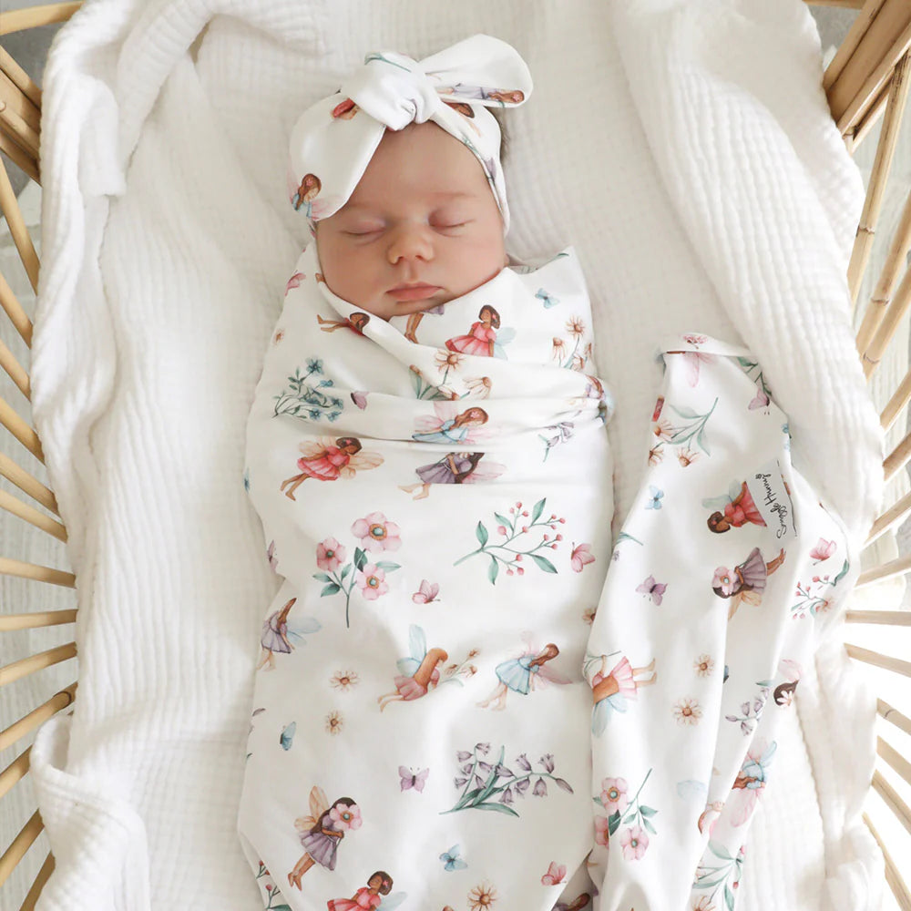 Organic Jersey Wrap & Topknot Set Fairy Garden