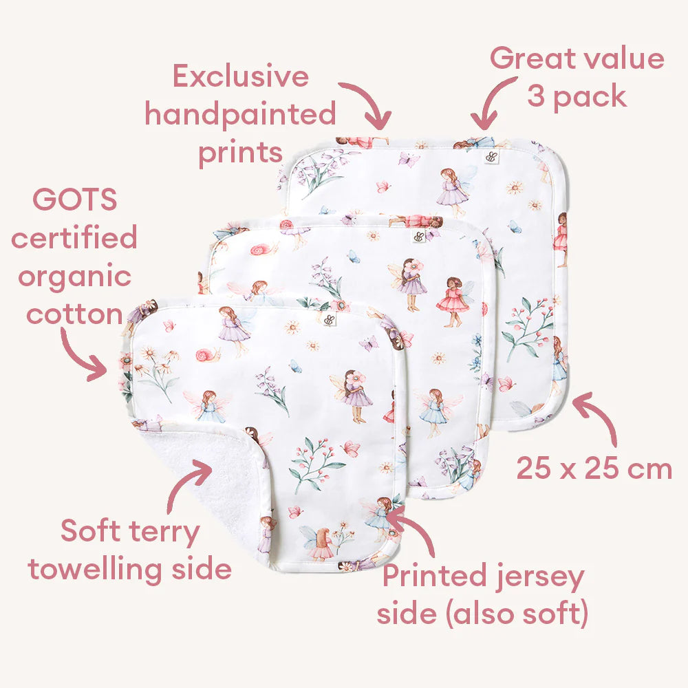 Organic Wash Cloths 3 Pack Fairy Garden