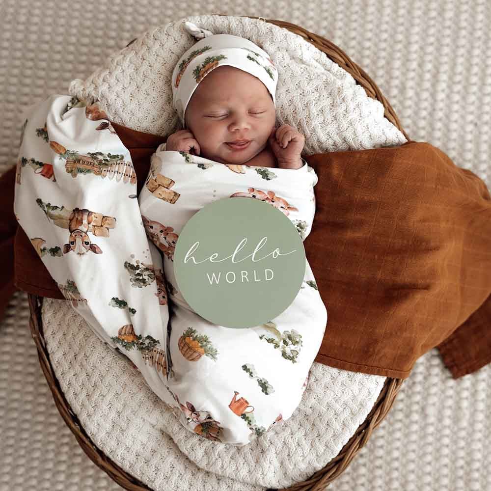 Farm Organic Jersey Wrap & Beanie Set - Aster & Ruby