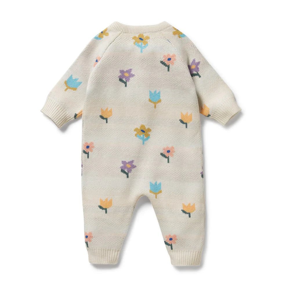 Flower Pop Organic Knitted Jacquard Growsuit - Aster & Ruby