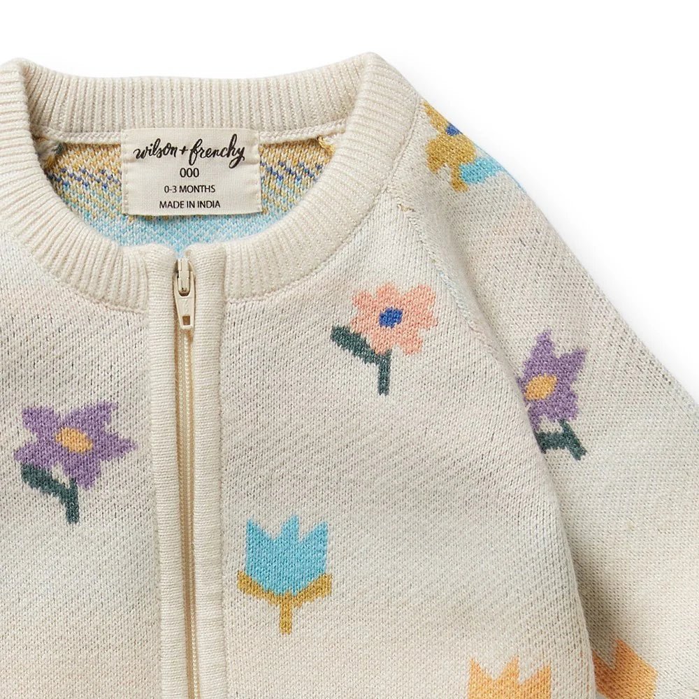 Flower Pop Organic Knitted Jacquard Growsuit - Aster & Ruby