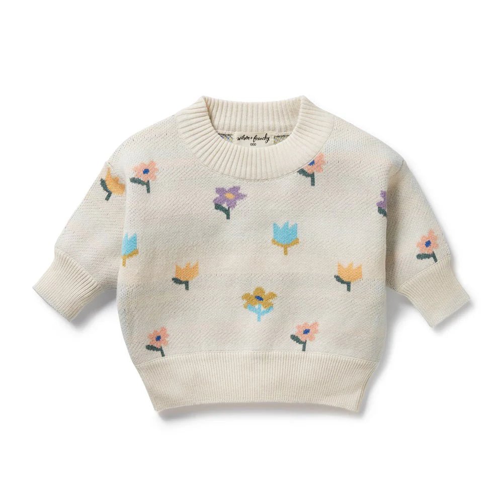 Flower Pop Organic Knitted Jacquard Jumper - Aster & Ruby