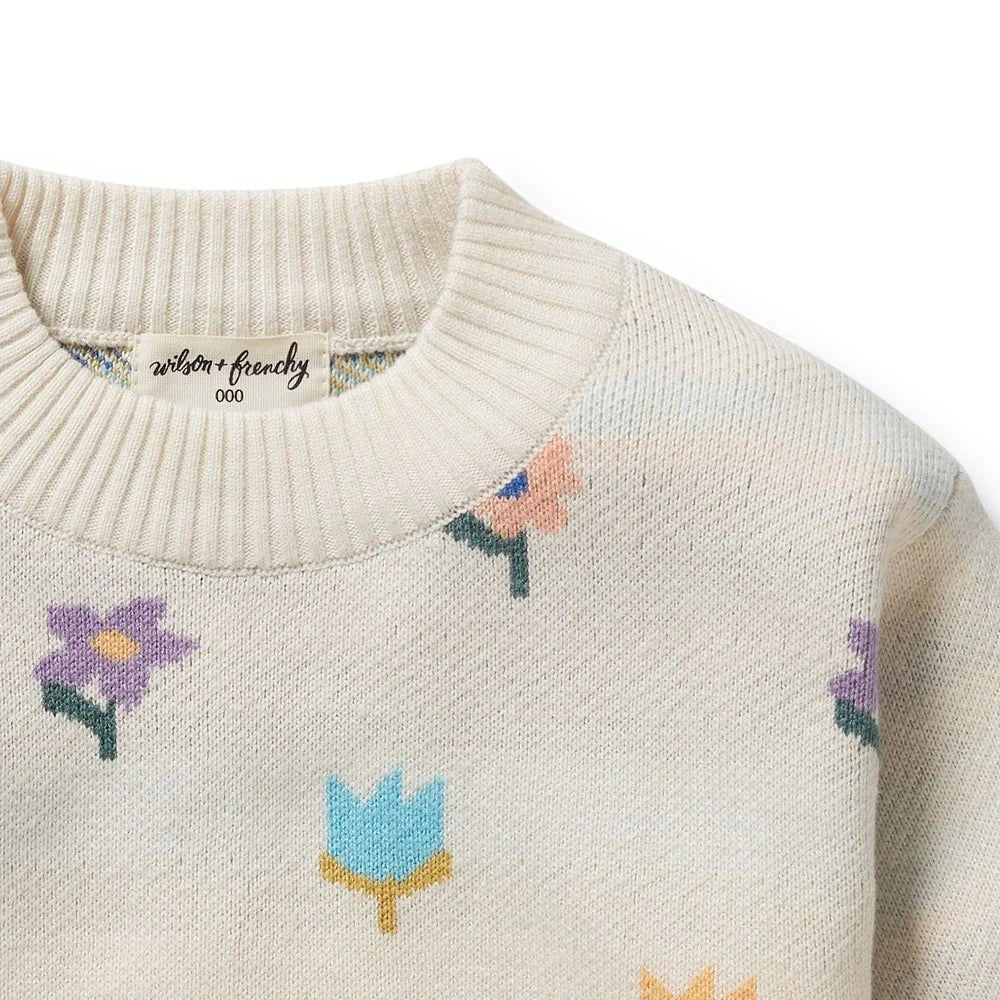 Flower Pop Organic Knitted Jacquard Jumper - Aster & Ruby