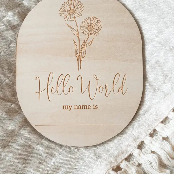 Hello World My Name Is Birth Flower Annoucement Disc - Aster & Ruby