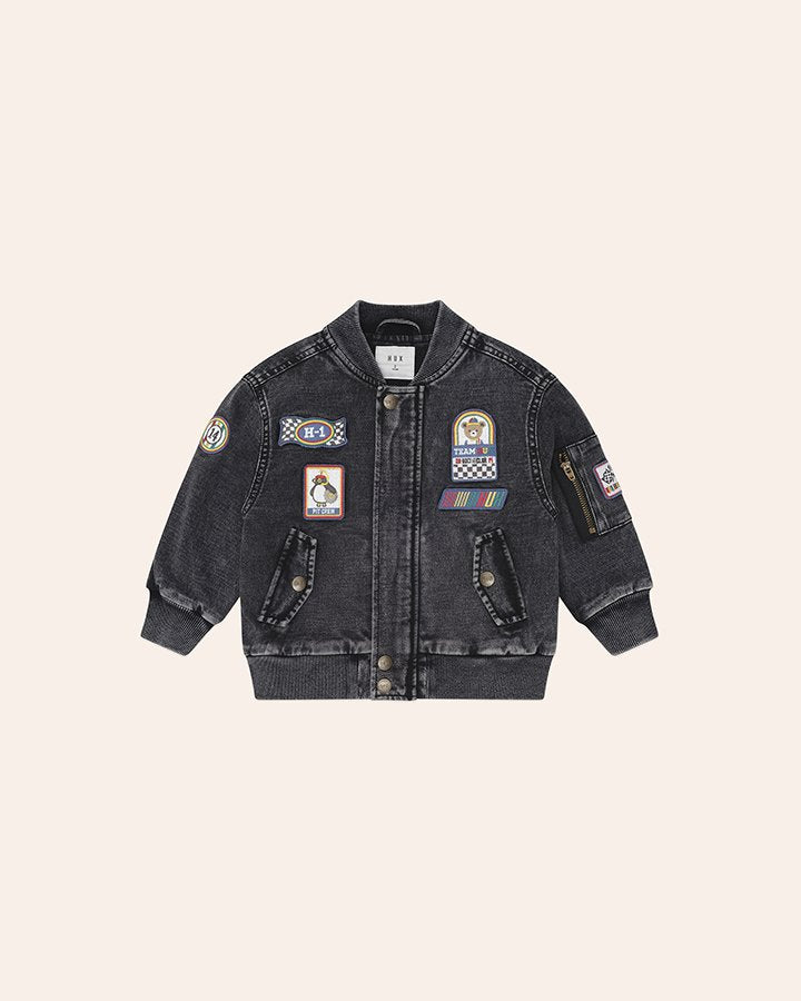 Black Knit Denim Patches Jacket
