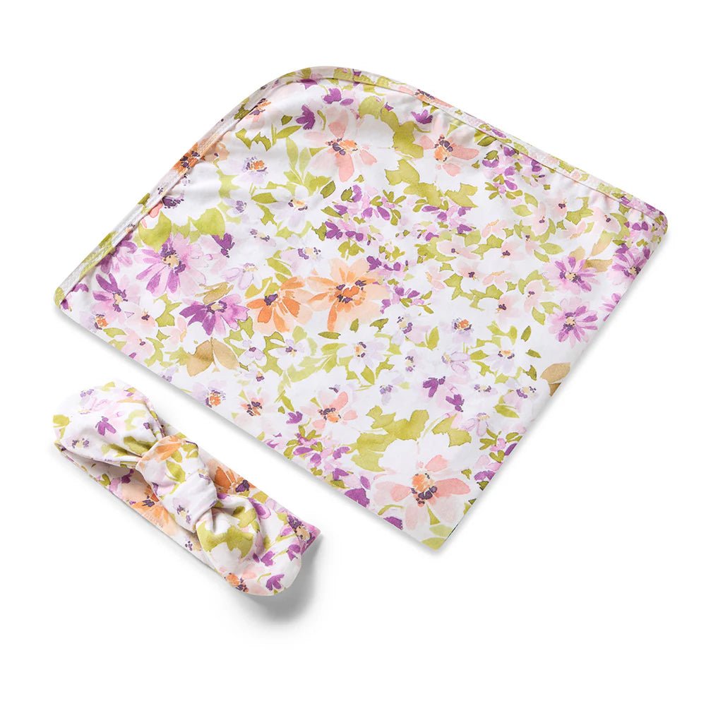 Isla Organic Jersey Wrap & Topknot Set - Aster & Ruby