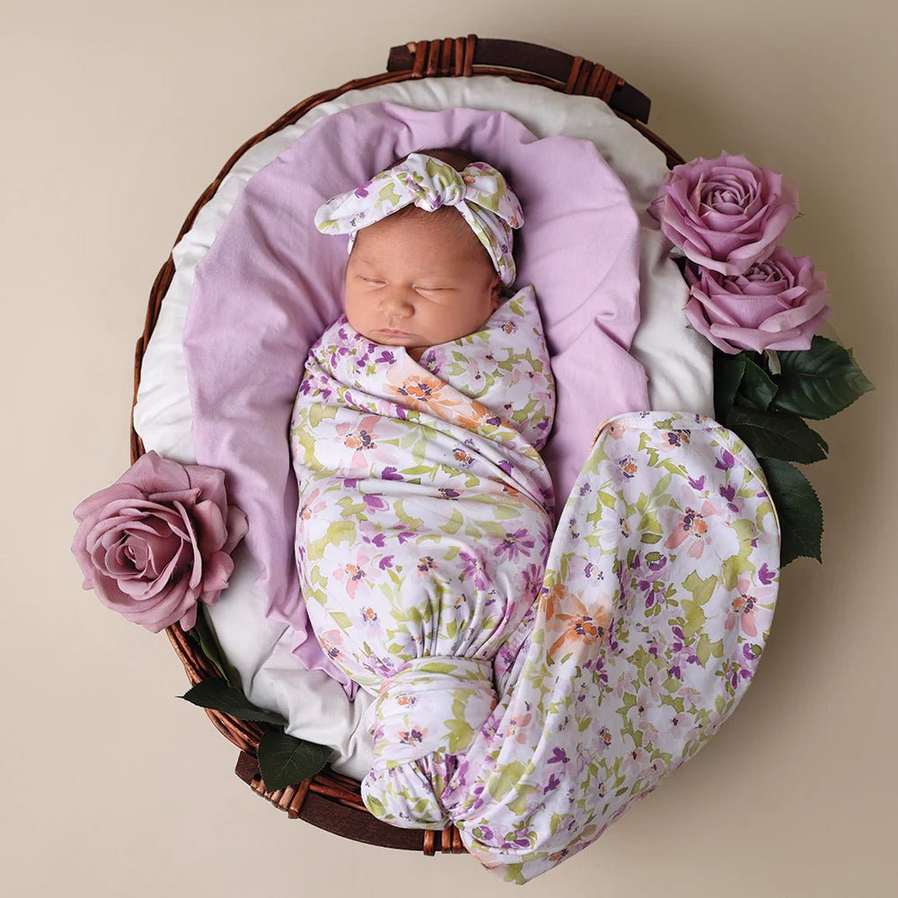 Isla Organic Jersey Wrap & Topknot Set - Aster & Ruby
