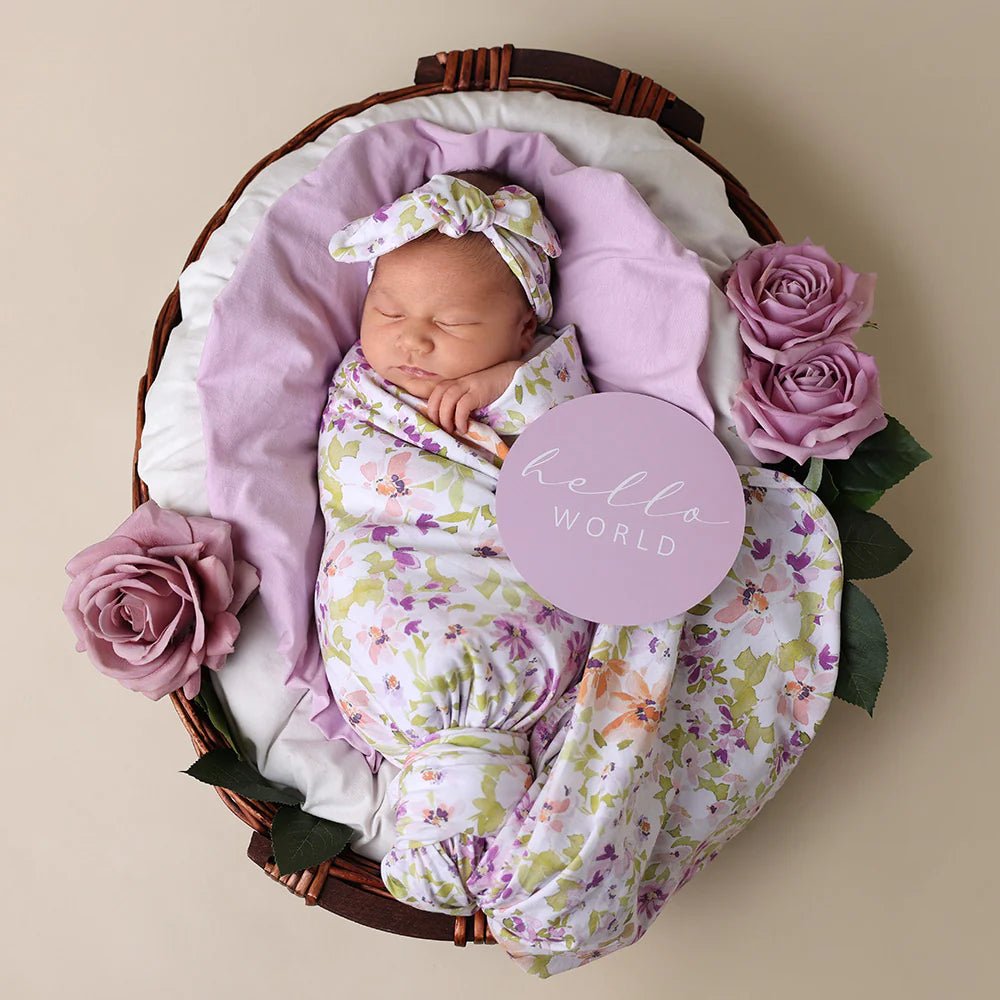 Isla Organic Jersey Wrap & Topknot Set - Aster & Ruby
