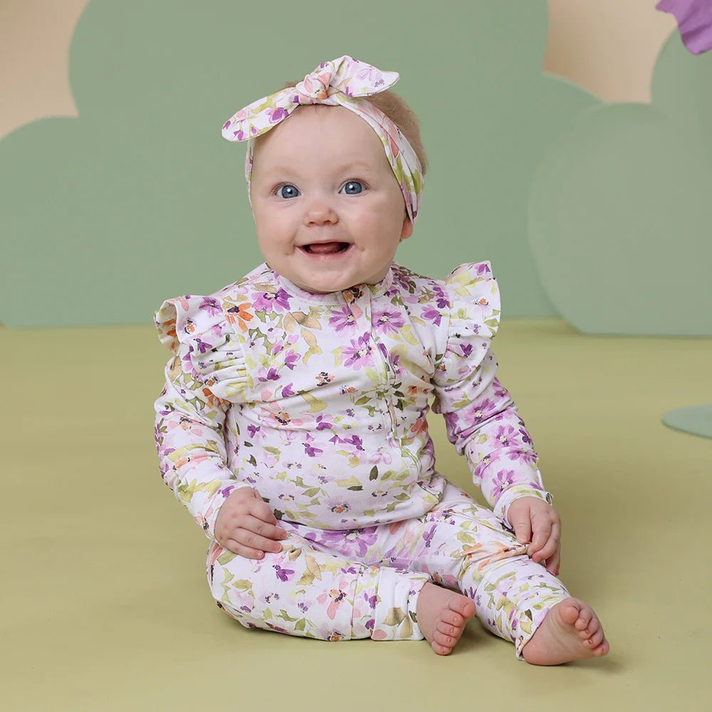 Isla Organic Snugglesuit Convertible Romper with Frill - Aster & Ruby