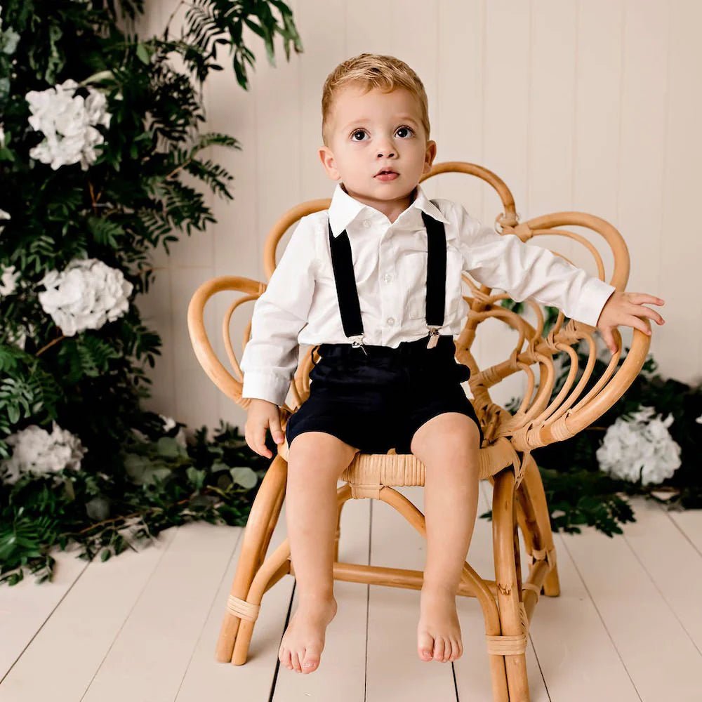 Jackson L/S Formal Romper White - Aster & Ruby