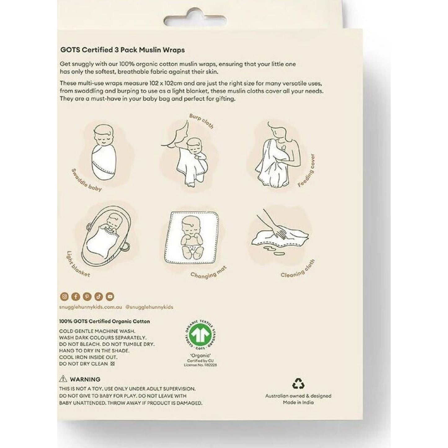 Snuggle Hunny Large Organic Muslin Wraps 3 Pack - Bronze/Lion/Milk | Aster & Ruby