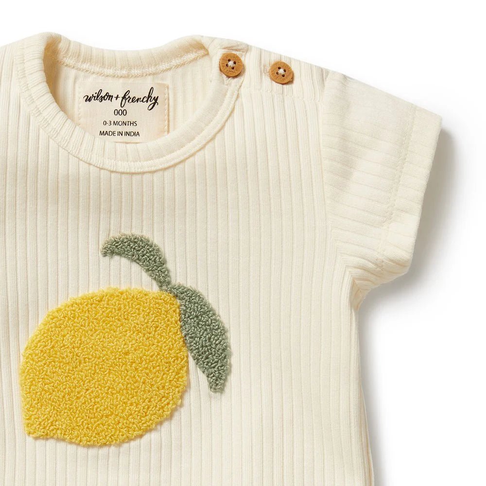 Lemon Leaf Embroidered Organic Tee - Aster & Ruby