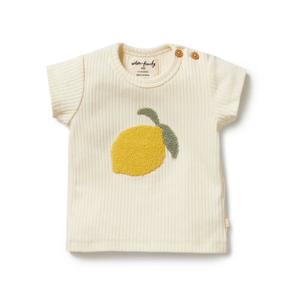 Lemon Leaf Embroidered Organic Tee - Aster & Ruby