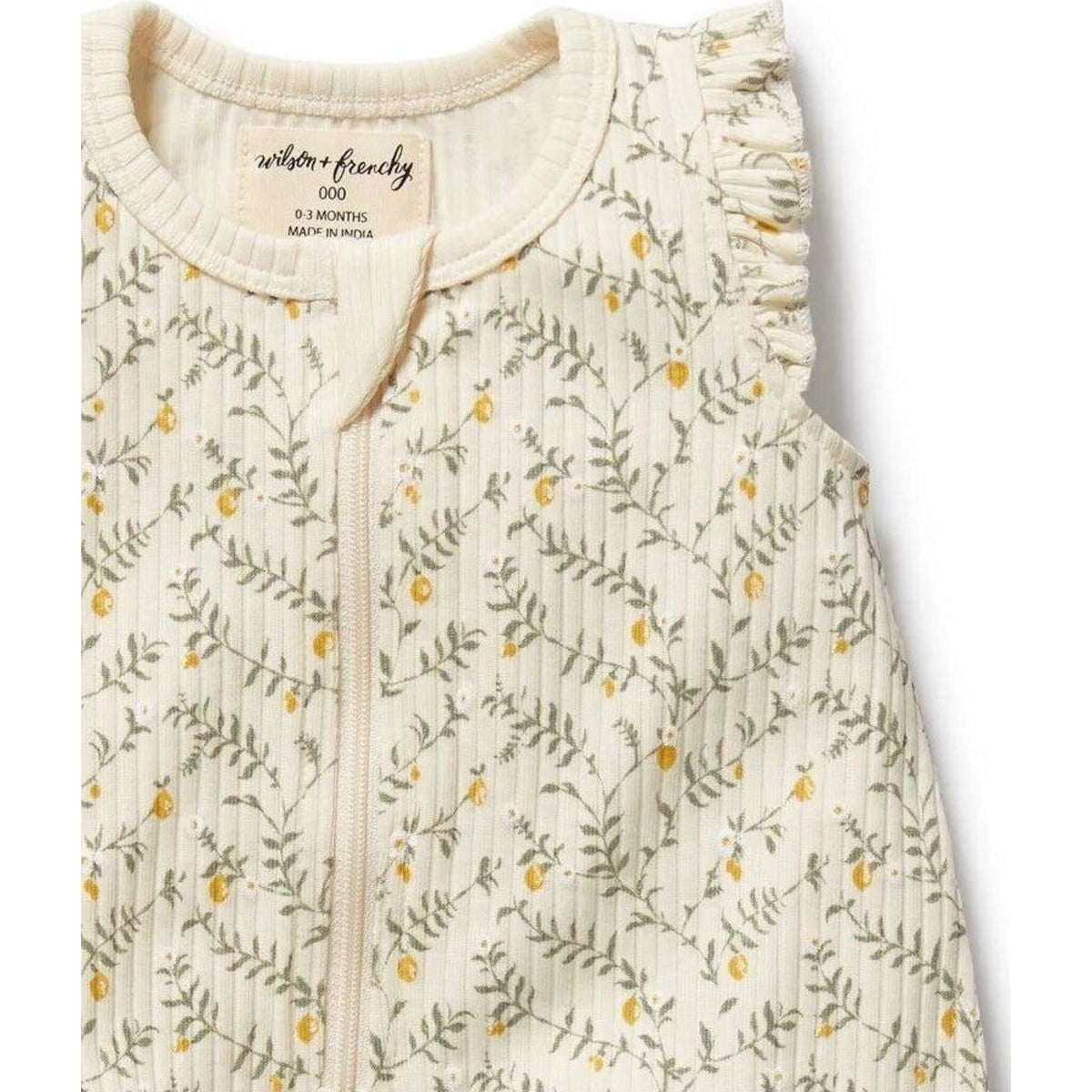 Wilson & Frenchy Lemon Leaf Organic Ruffle Zipsuit | Aster & Ruby