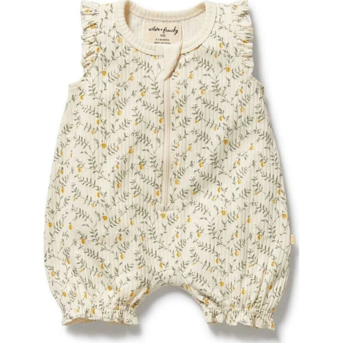 Wilson & Frenchy Lemon Leaf Organic Ruffle Zipsuit | Aster & Ruby