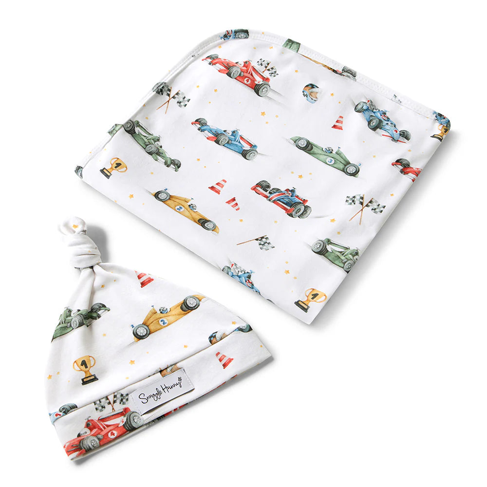 Little Racers Organic Jersey Wrap & Beanie Set