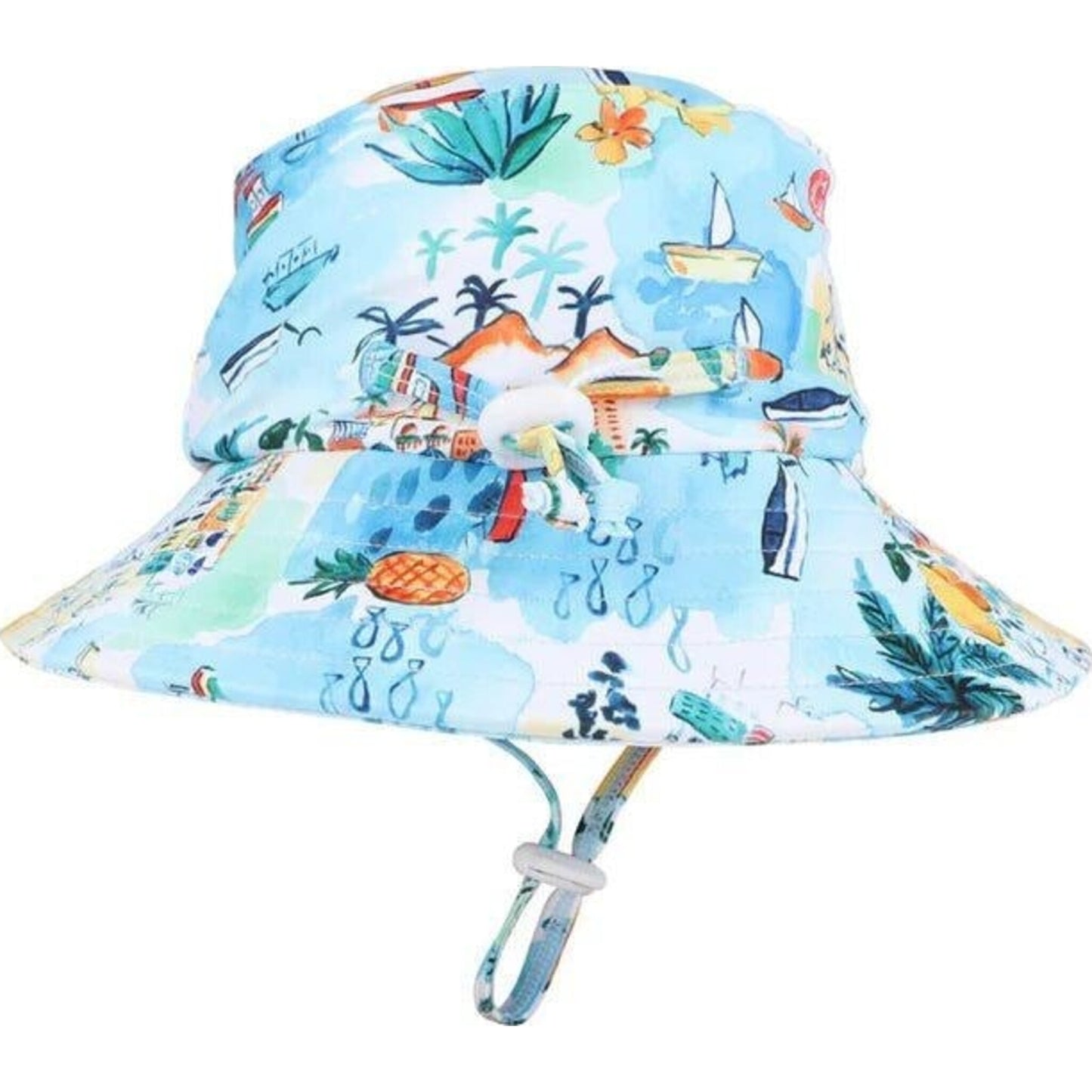Minihaha Luca Print Swim Hat with Quick Release Neck Tie | Aster & Ruby
