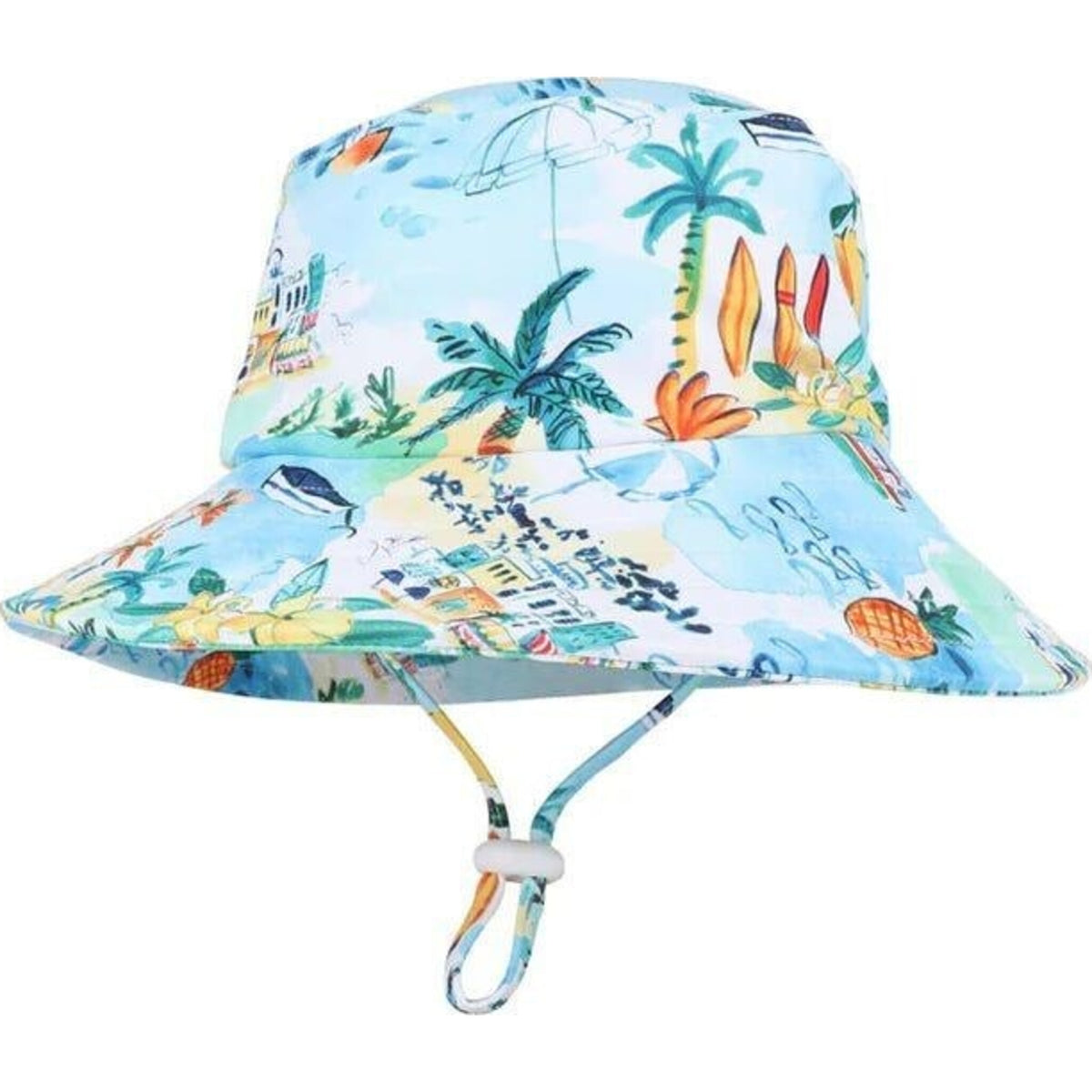 Minihaha Luca Print Swim Hat with Quick Release Neck Tie | Aster & Ruby
