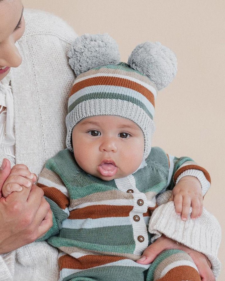 Mateo Stripe Pom Pom Beanie - Aster & Ruby