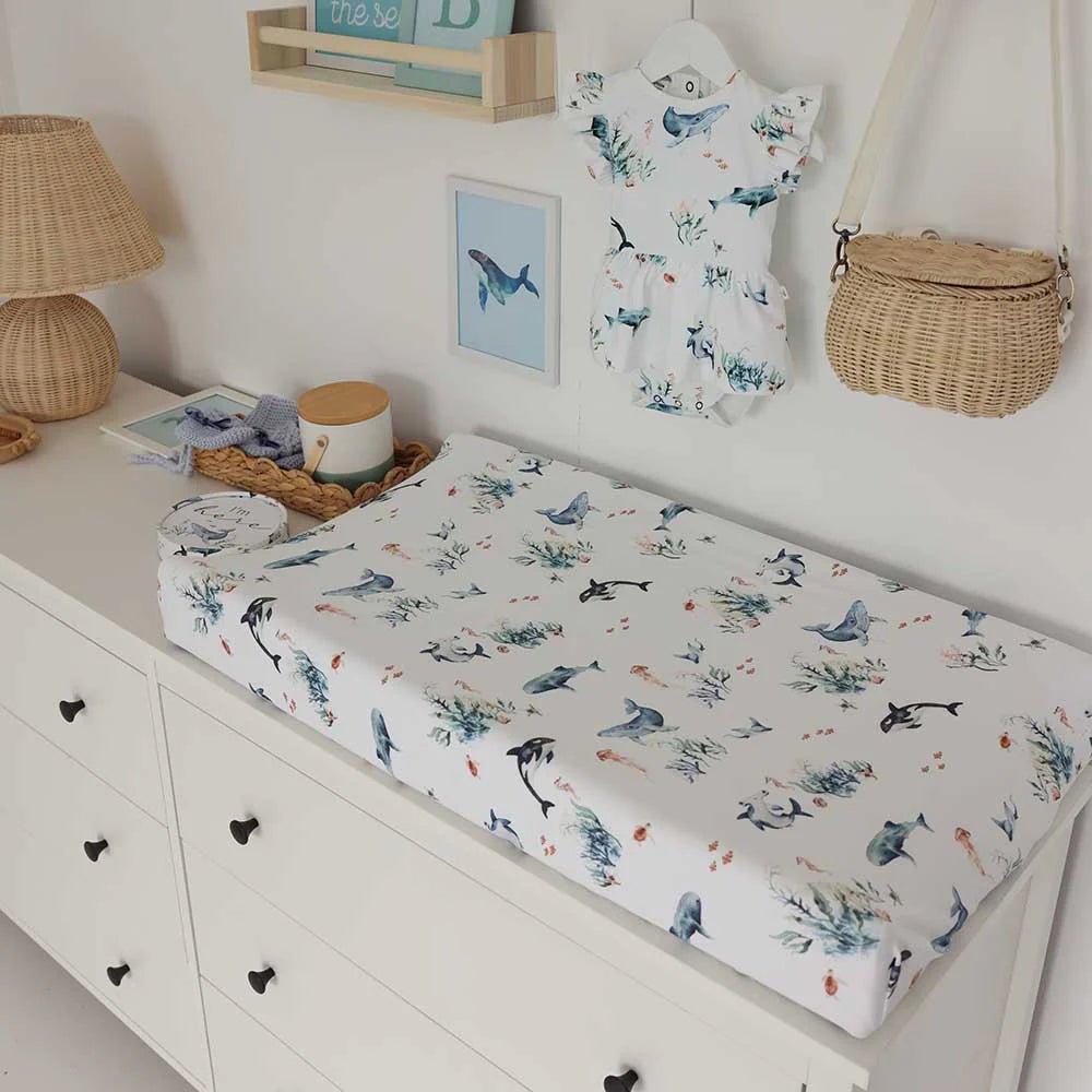 Ocean Organic Bassinet Sheet / Change Pad Cover - Aster & Ruby
