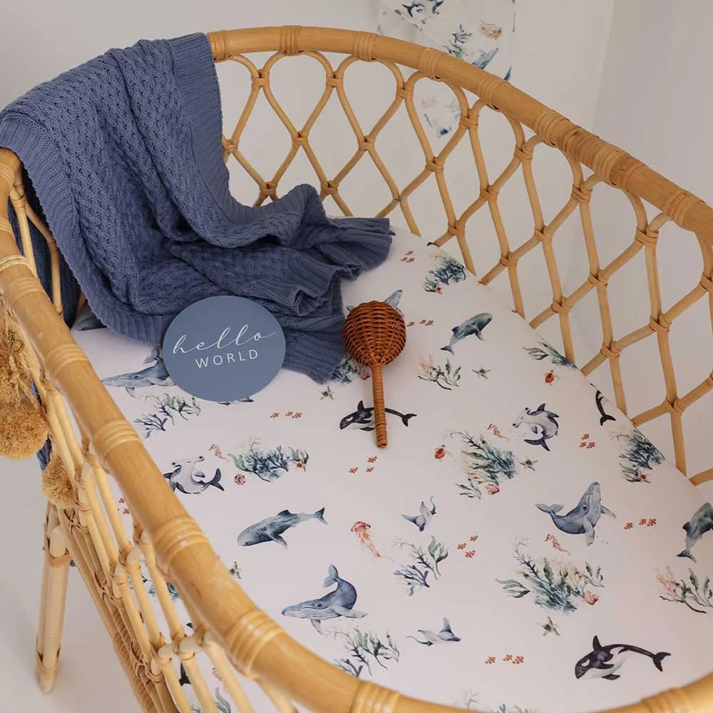 Ocean Organic Bassinet Sheet / Change Pad Cover - Aster & Ruby