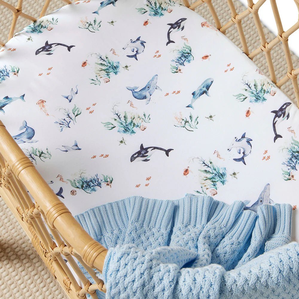 Ocean Organic Bassinet Sheet / Change Pad Cover - Aster & Ruby