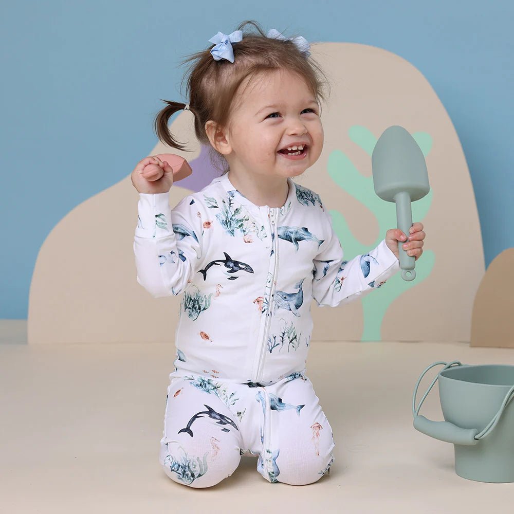 Ocean Organic Snuggle Sleepsuit Zip Footie - Aster & Ruby