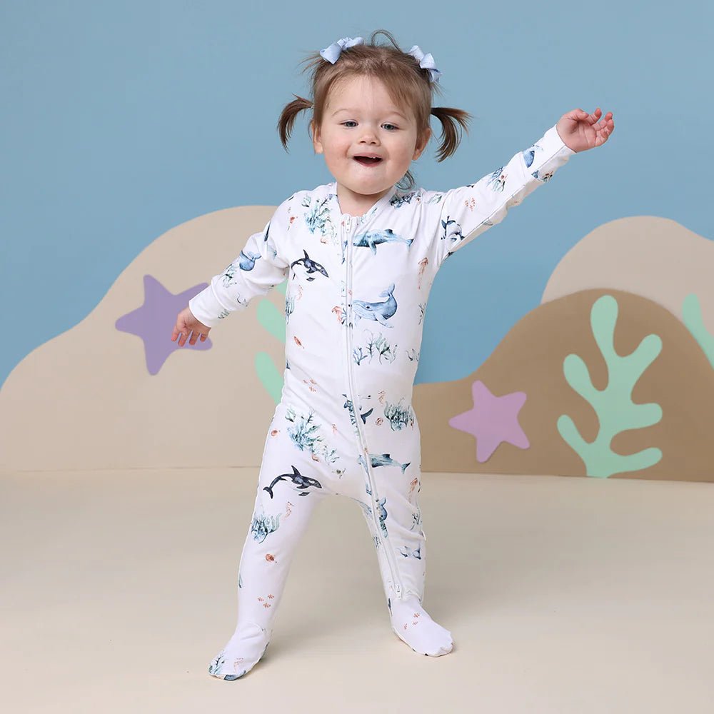 Ocean Organic Snuggle Sleepsuit Zip Footie - Aster & Ruby