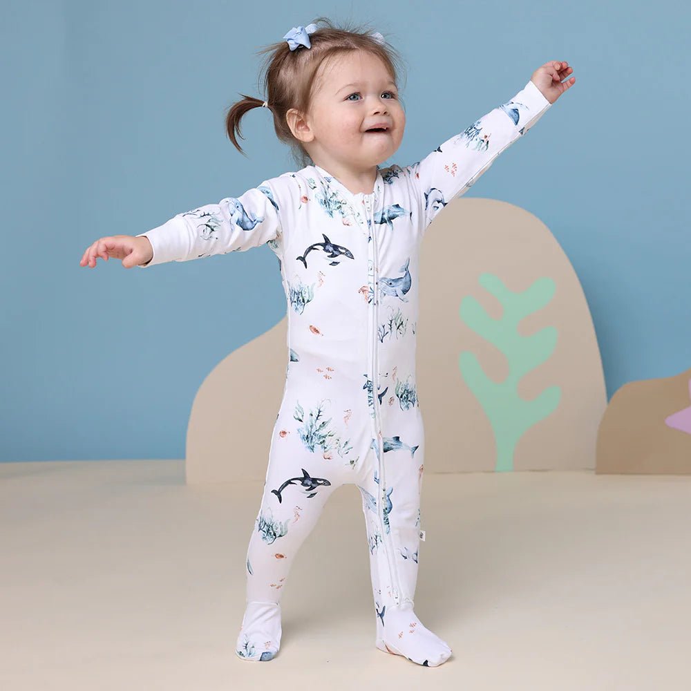 Ocean Organic Snuggle Sleepsuit Zip Footie - Aster & Ruby