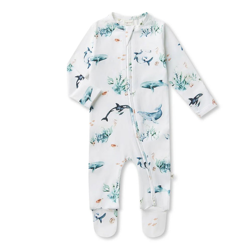 Ocean Organic Snuggle Sleepsuit Zip Footie - Aster & Ruby