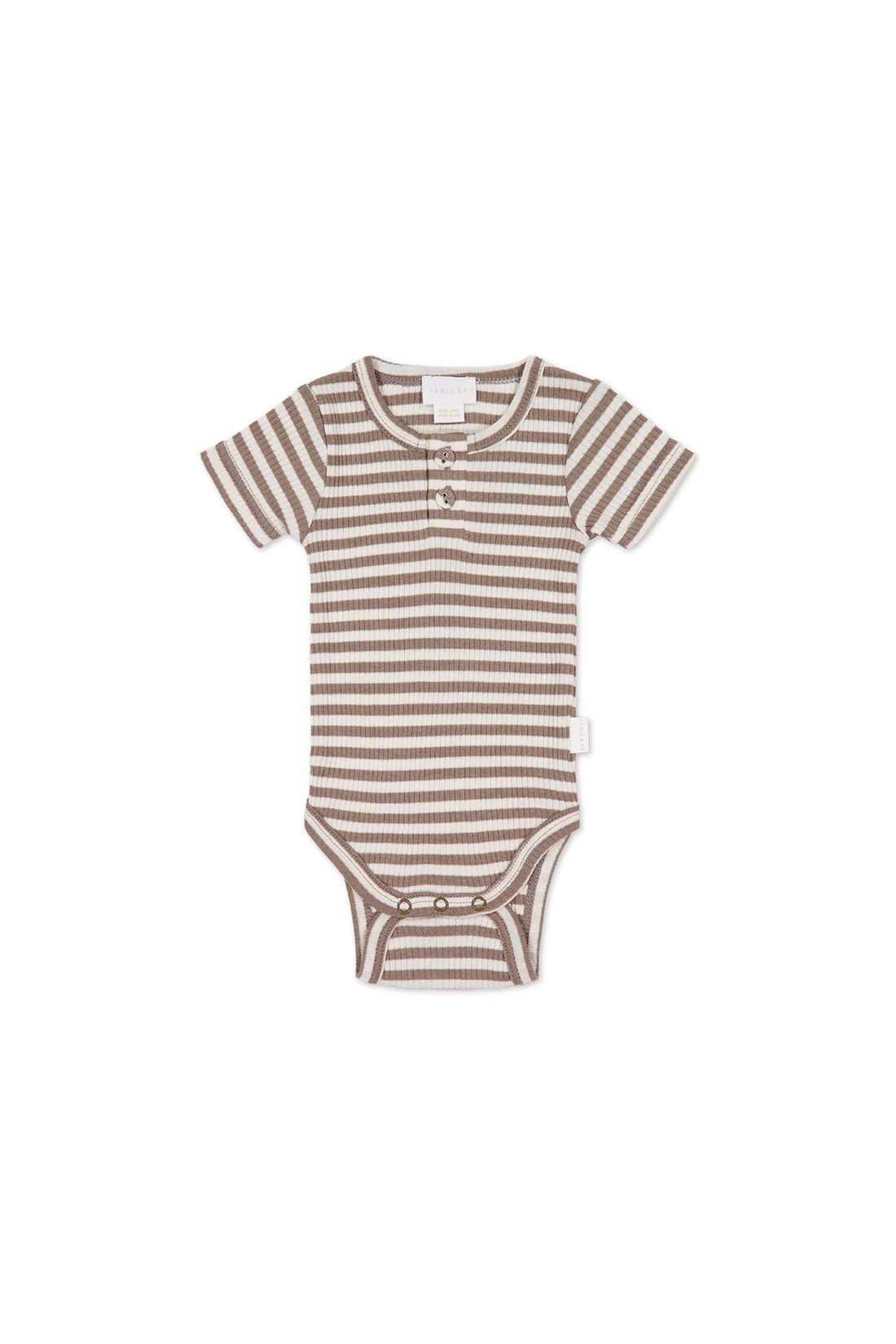 Organic Cotton Modal Darcy Rib Tee Bodysuit - Narrow Stripe Tweed/Cloud - Aster & Ruby