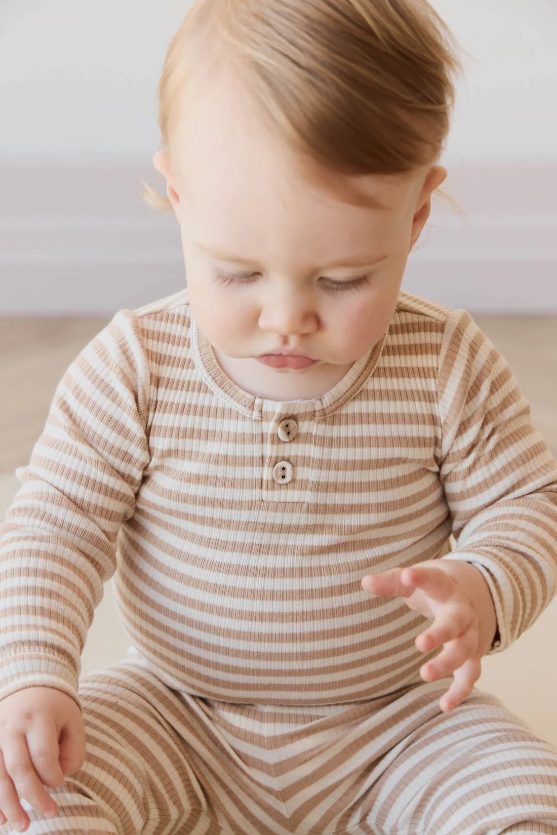Organic Cotton Modal Long Sleeve Bodysuit - Narrow Stripe Baker/Cloud - Aster & Ruby