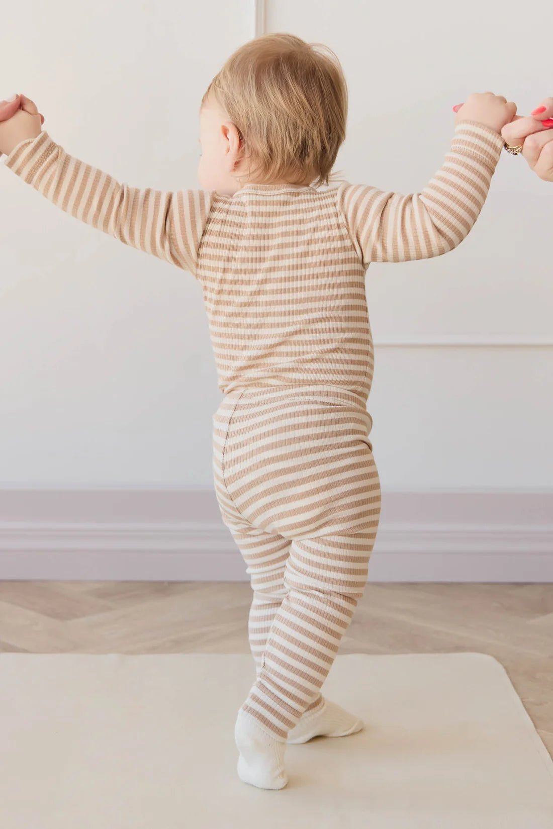 Organic Cotton Modal Long Sleeve Bodysuit - Narrow Stripe Baker/Cloud - Aster & Ruby