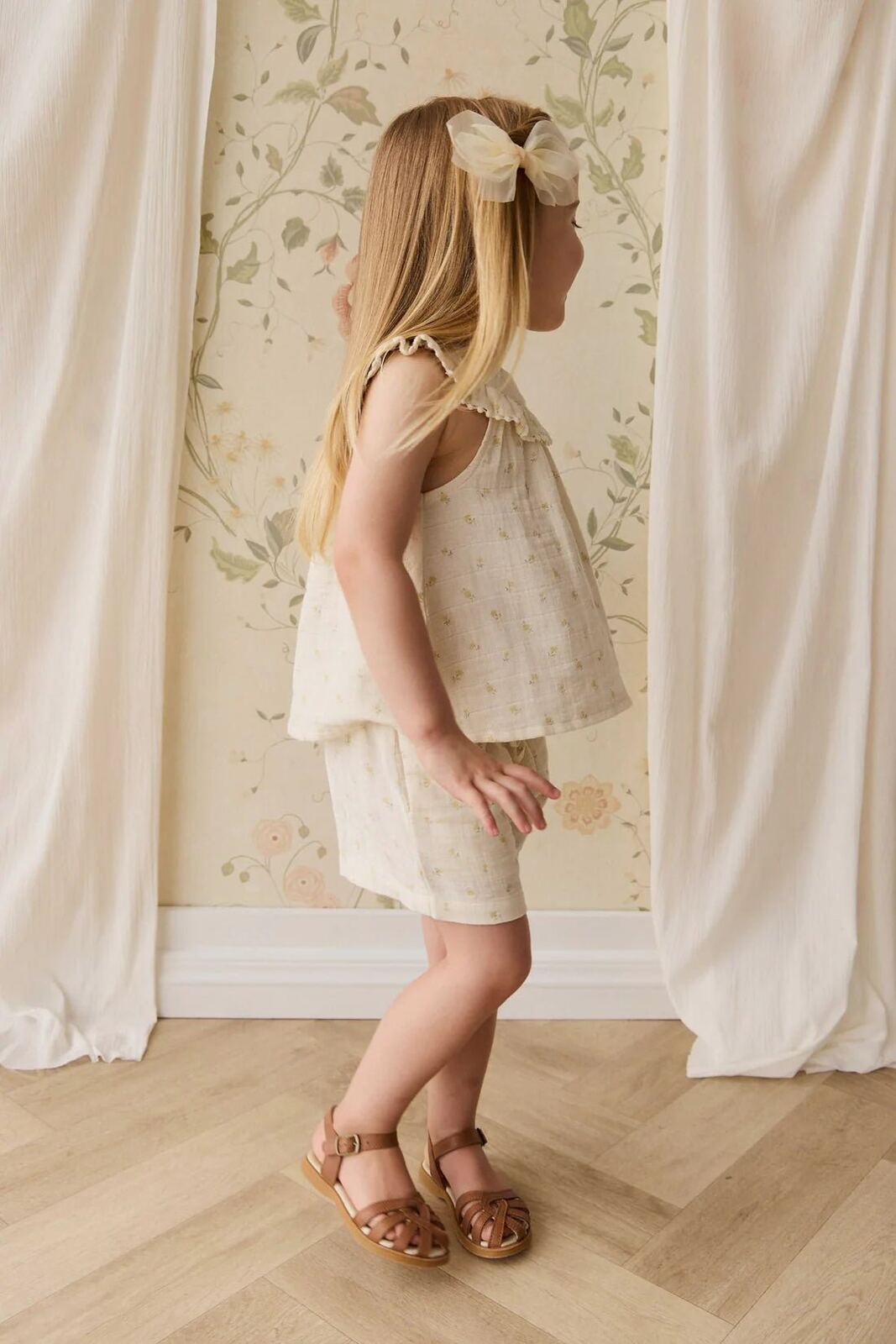 Organic Cotton Muslin Emelia Short – 1YR, 2YR, 3YR, 4YR, Vintage Ditsy – Aster & Ruby