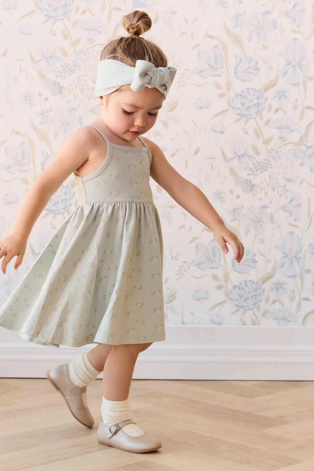 Organic Cotton Samantha Dress - Rose Floral Smoke - Aster & Ruby