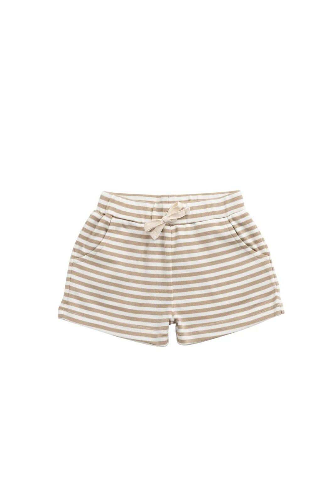Pima Cotton Wesley Short – 6-12M, 1YR, 2YR, 3YR, Slim Stripe Brioche/Cloud – Aster & Ruby