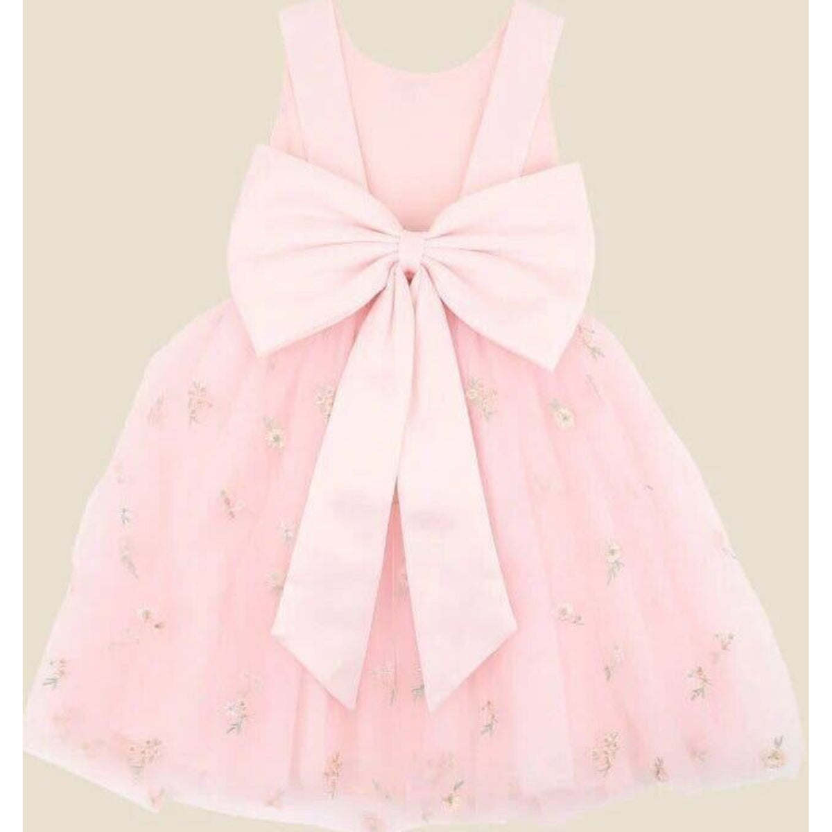 bebe Pink Floral Embroidered Back Bow Tulle Dress with Bloomers | Aster & Ruby