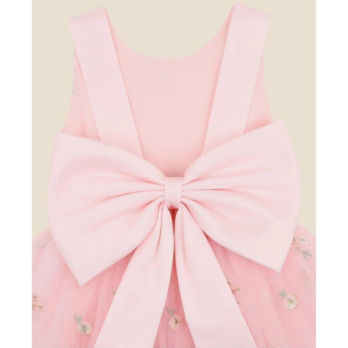 bebe Pink Floral Embroidered Back Bow Tulle Dress with Bloomers | Aster & Ruby