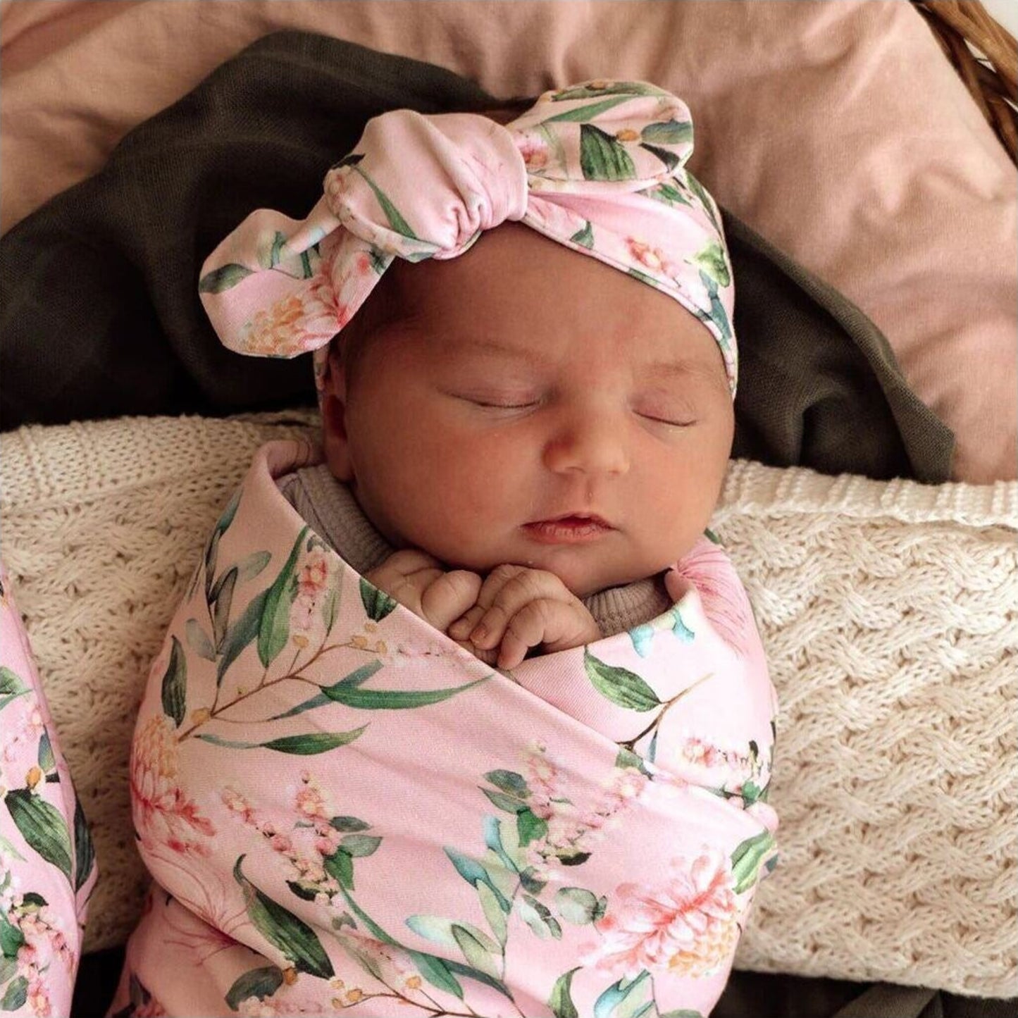 Snuggle Hunny Kids Pink Wattle Organic Jersey Wrap & Topknot Set | Aster & Ruby