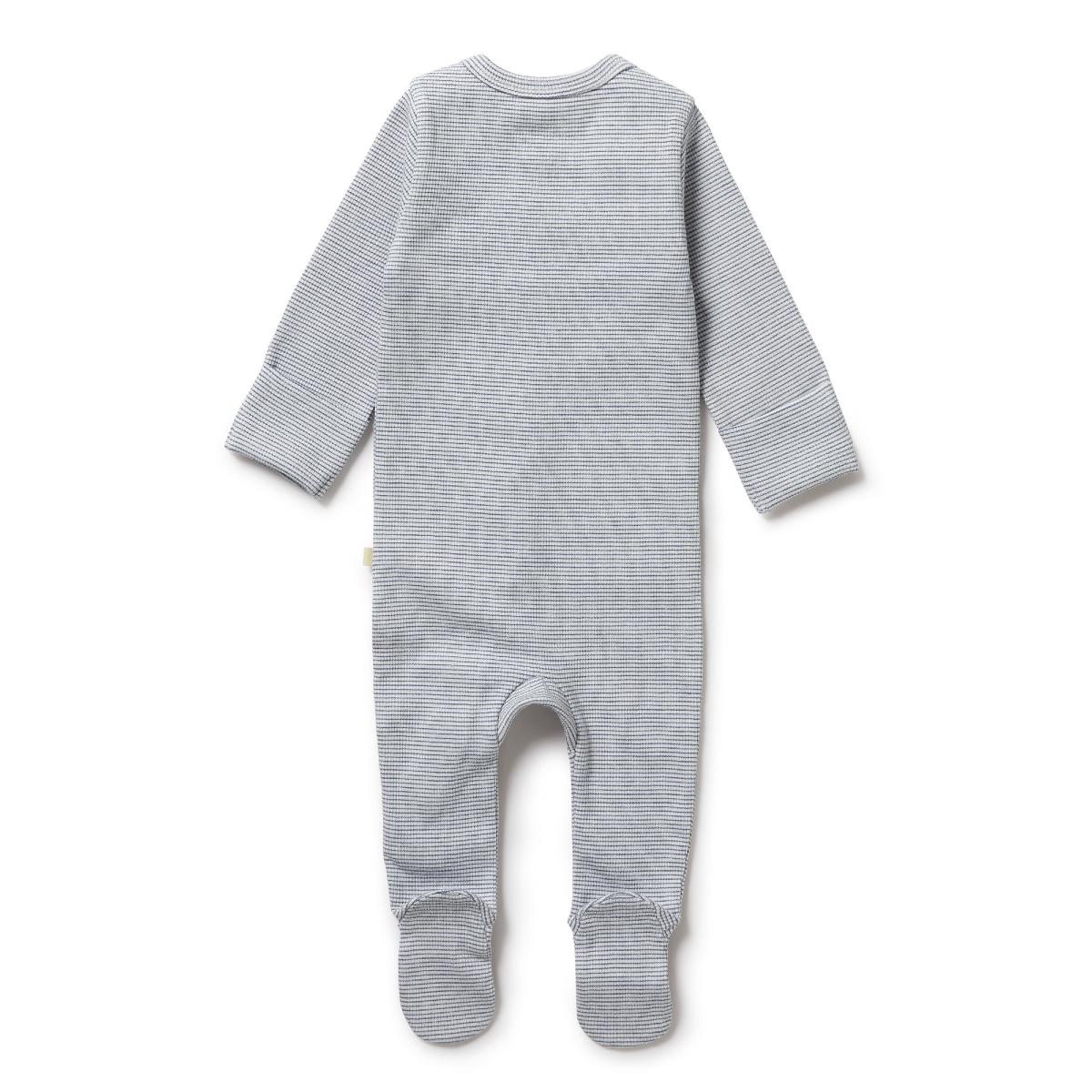 Rain Drop Organic Stripe Rib Zipsuit with Feet - Aster & Ruby