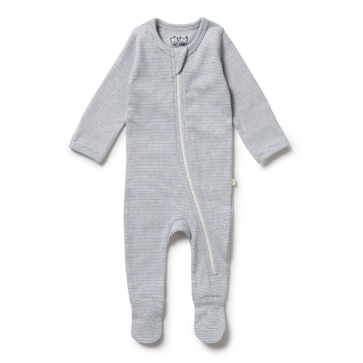 Rain Drop Organic Stripe Rib Zipsuit with Feet - Aster & Ruby