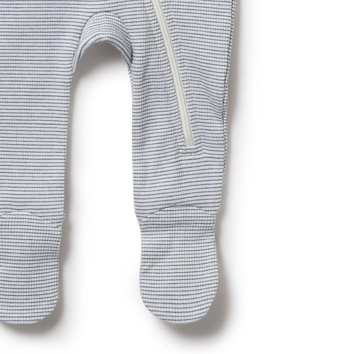 Rain Drop Organic Stripe Rib Zipsuit with Feet - Aster & Ruby