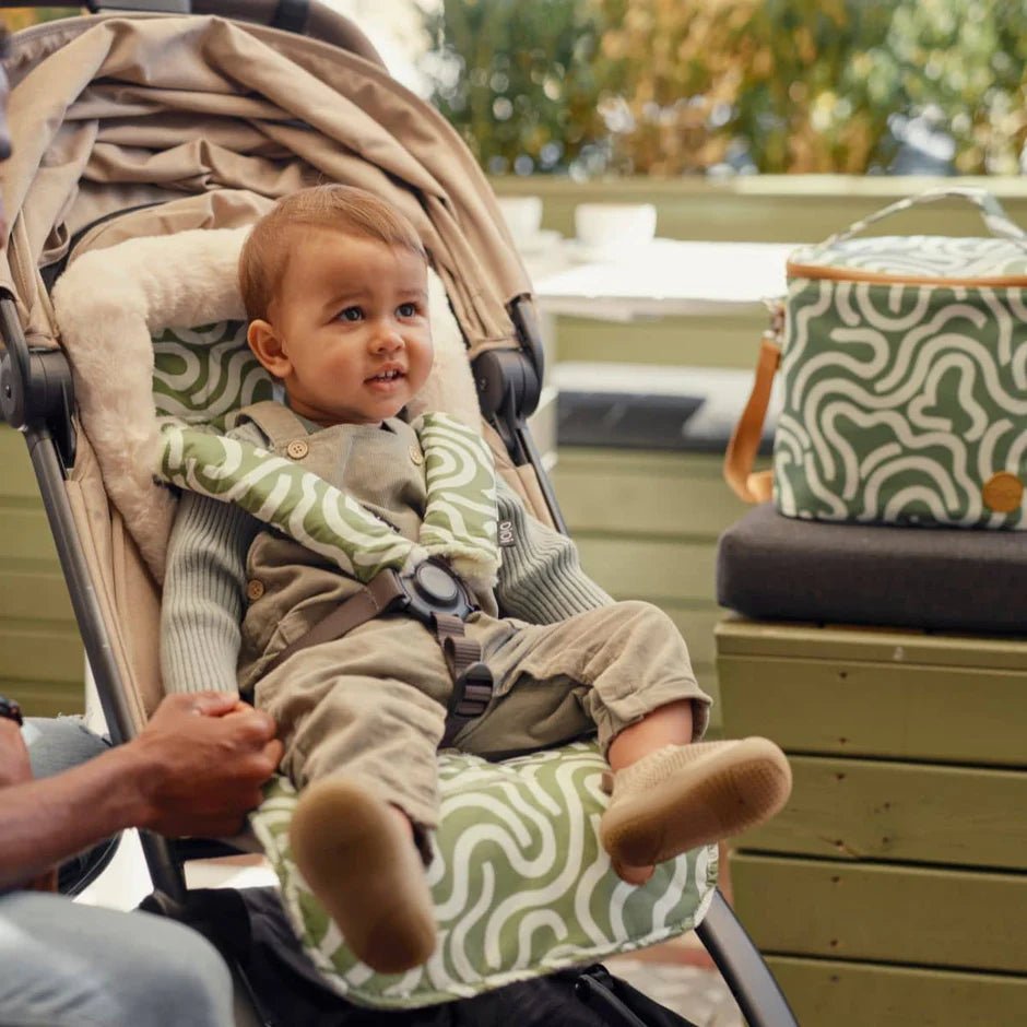 Reversible Cozy Fleece Pram Liner Green Squiggle - Aster & Ruby