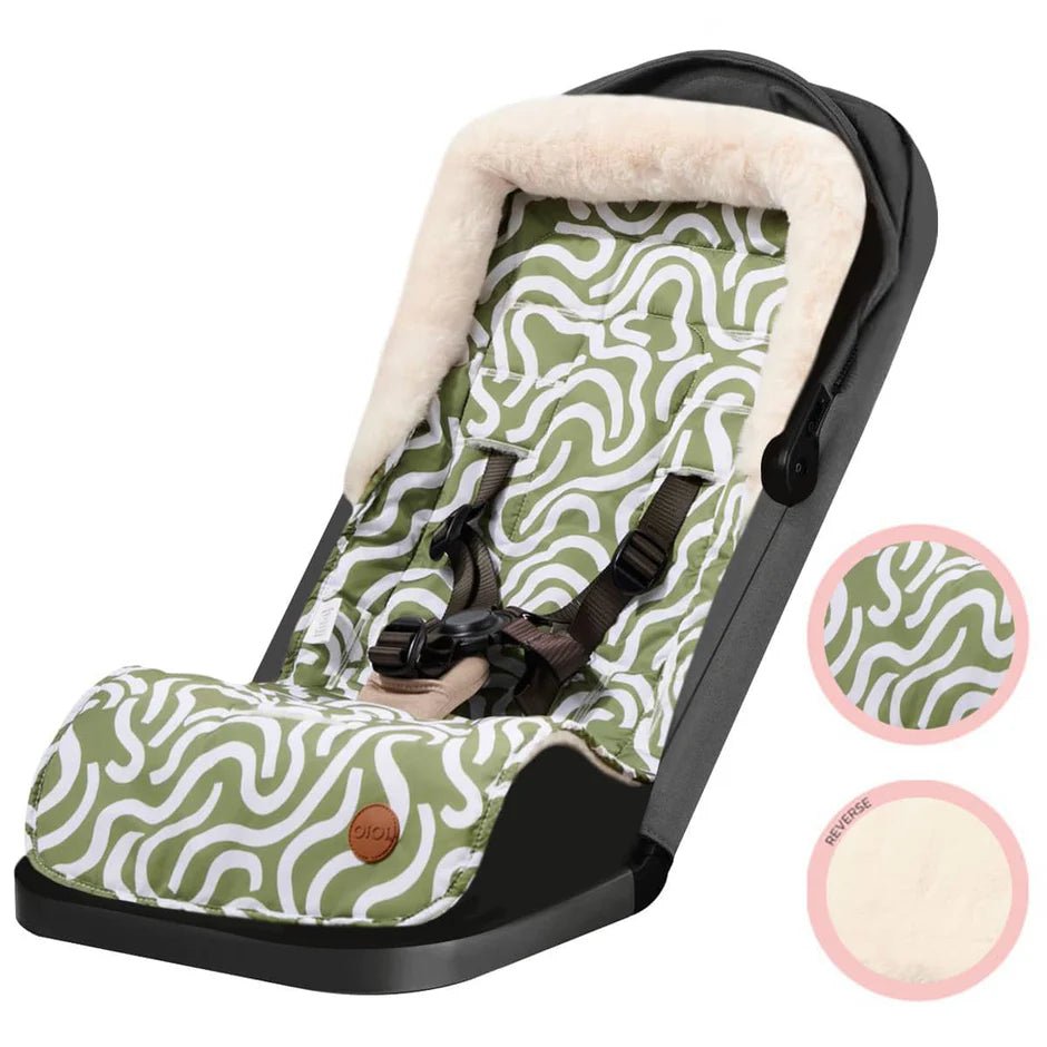 Reversible Cozy Fleece Pram Liner Green Squiggle - Aster & Ruby
