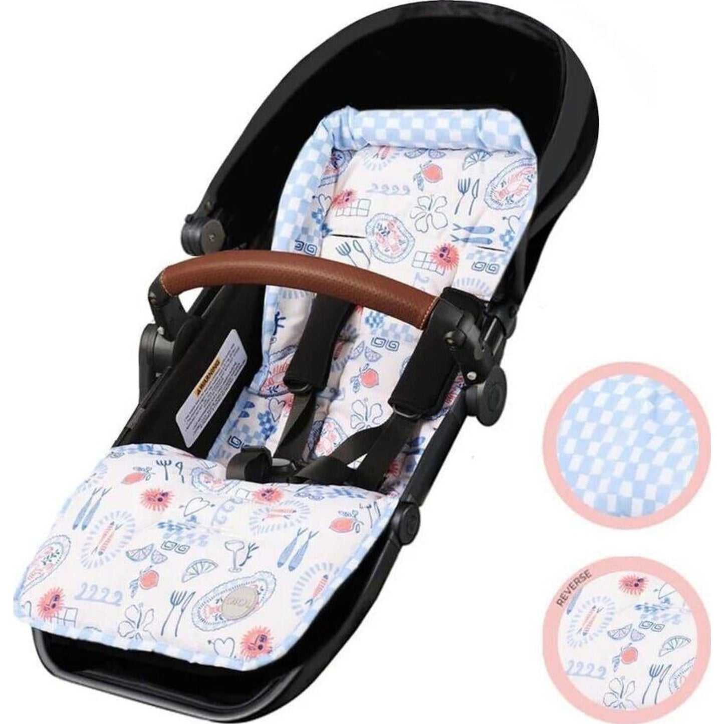 OiOi Reversible Pram Liner Mediterranean/Blue Check | Aster & Ruby