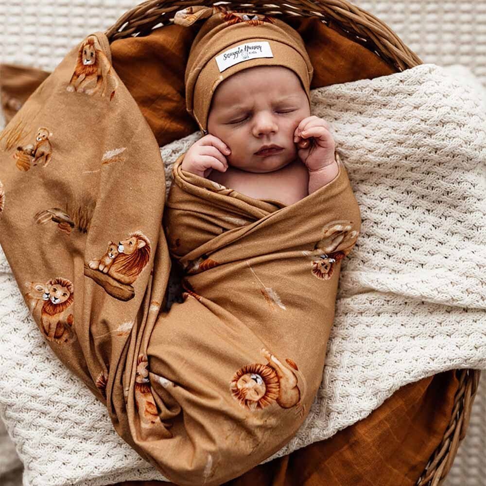 Roar Baby Jersey Wrap & Beanie Set - Aster & Ruby