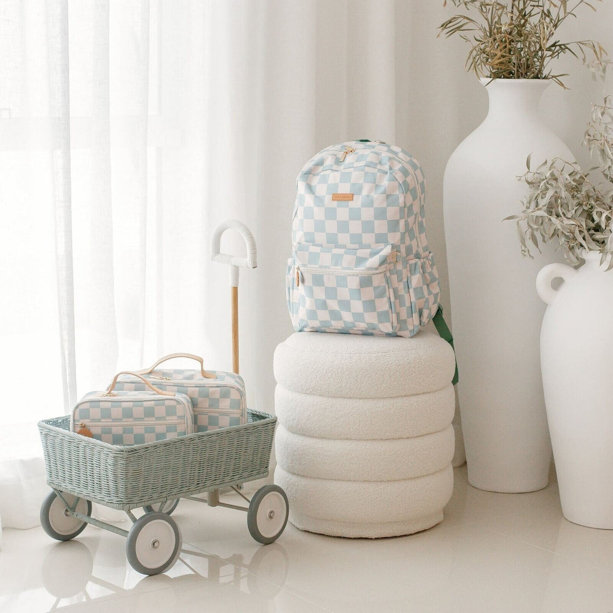 Fox & Fallow Sage Check Large Lunch Bag | Aster & Ruby