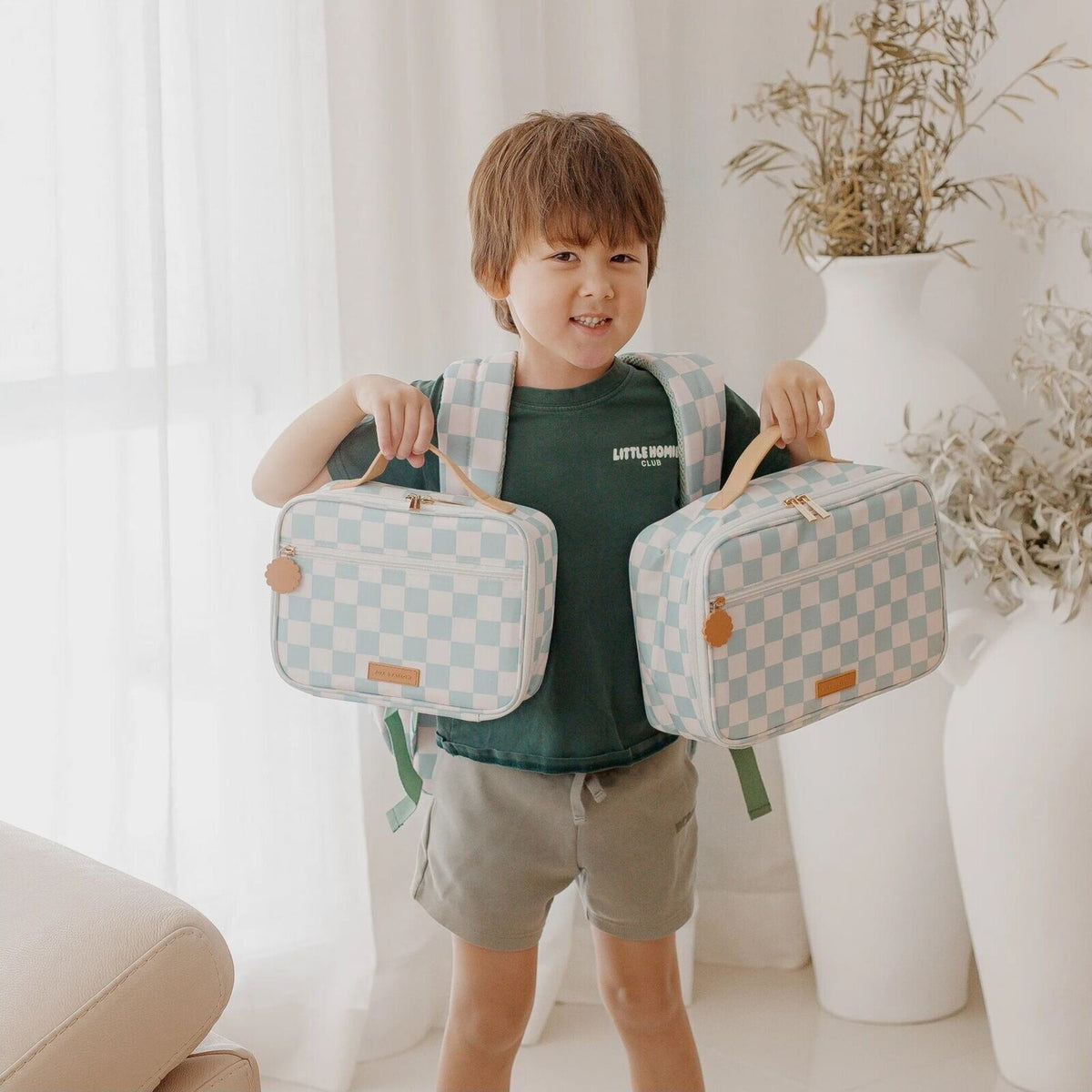 Fox & Fallow Sage Check Large Lunch Bag | Aster & Ruby