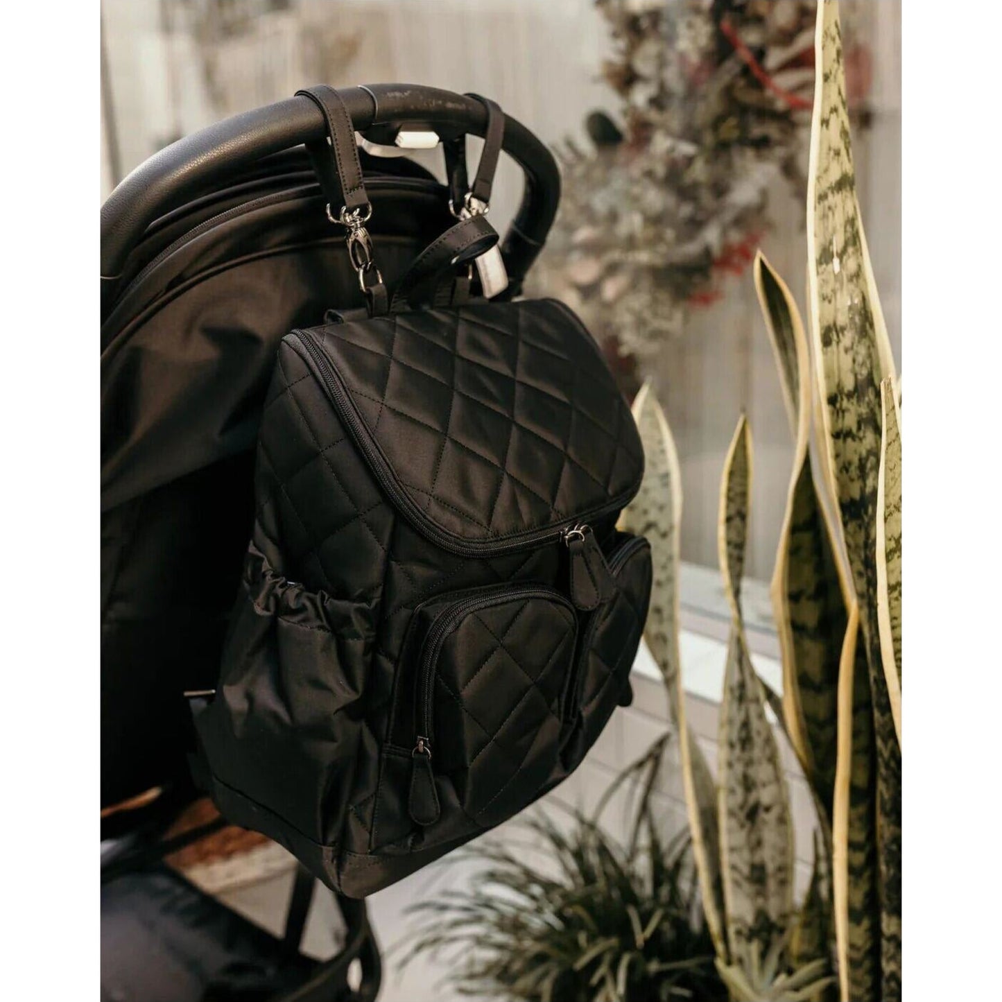 OiOi Signature Nappy Backpack Black Diamond Quilt | Aster & Ruby