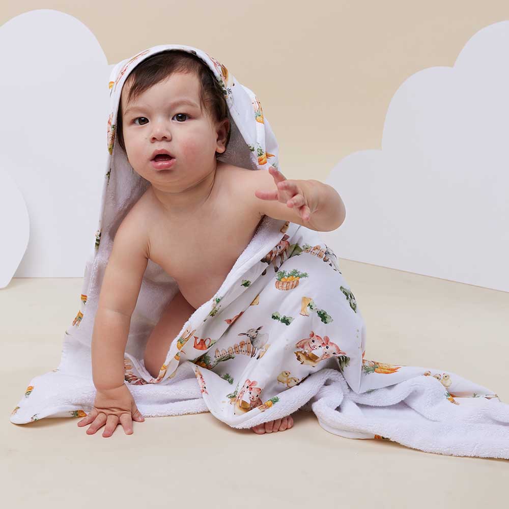 Snuggle Hunny Farm Organic Hooded Baby Towel-Aster & Ruby